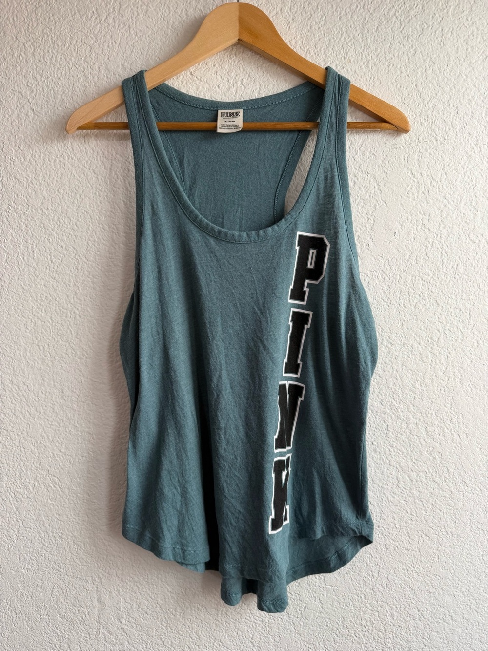 Y2K PINK Victoria's Secret Women's Teal Logo Tank Top Medium